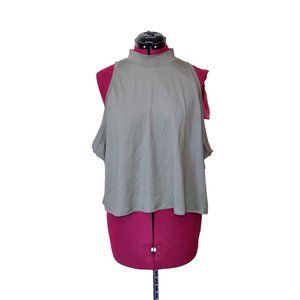 BP Womens Tank Top Plus Size 3X Olive Sarma Mock Neck Cropped Keyhole Ba…